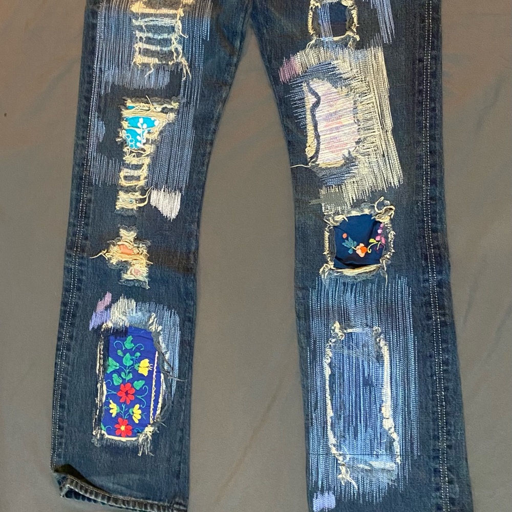 Antik Denim Womens Size 26 Distressed Patchwork Blue Jeans Rare New Retail $240